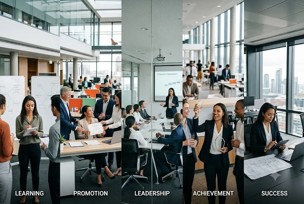 Professional achieving career milestones through career growth and advancement