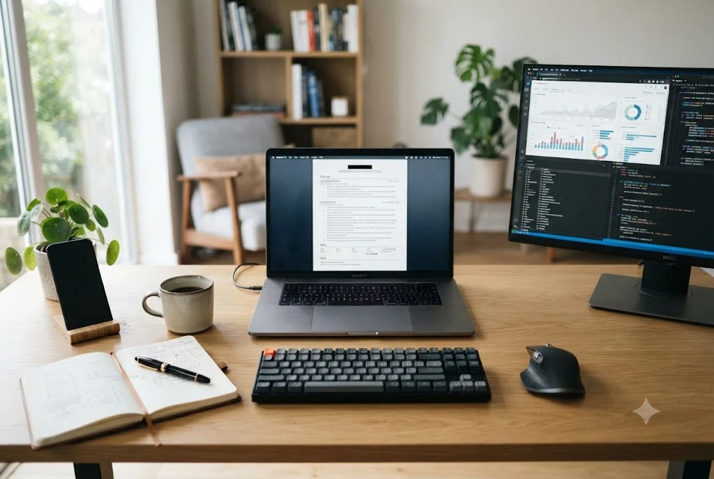 Professional technical skills resume displayed on a laptop with digital workplace tools