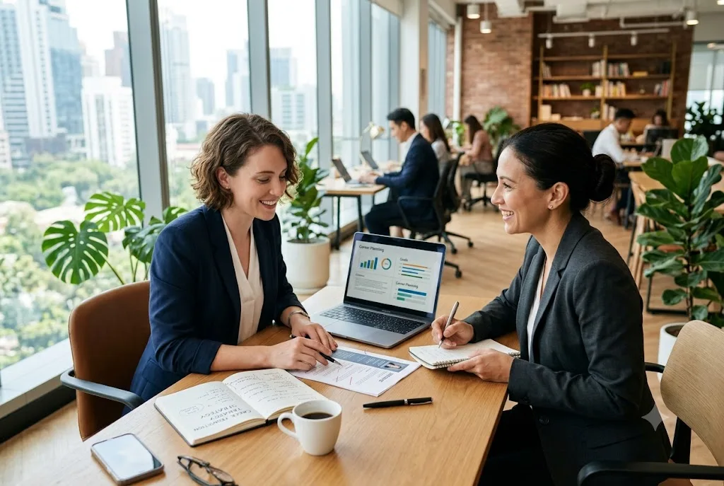 Professional creating a career transition planning strategy to achieve a successful career change.
