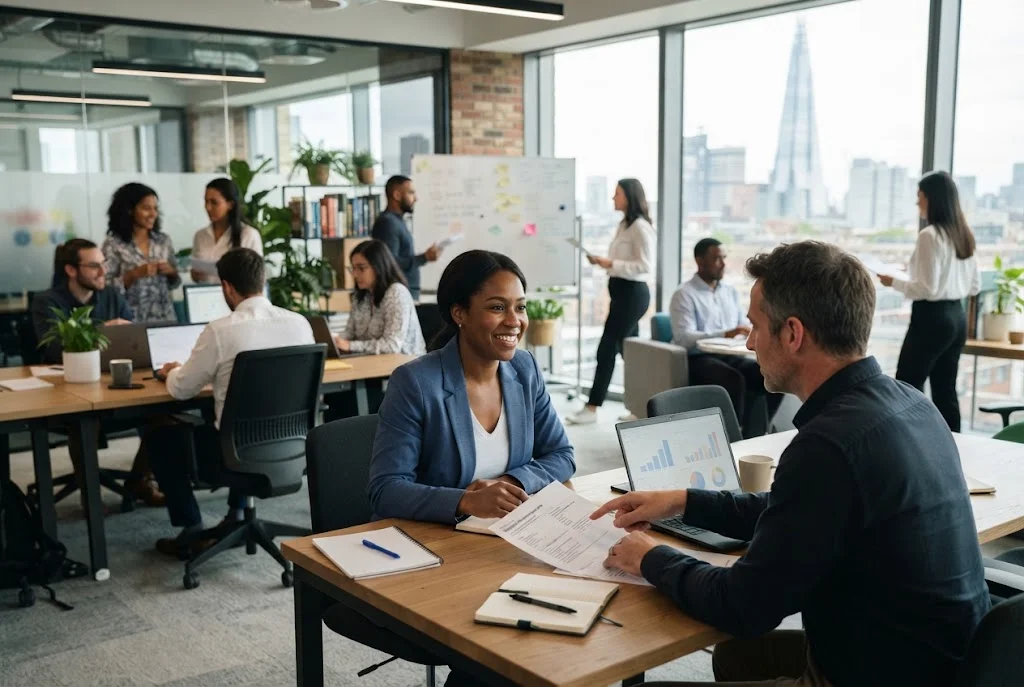 Employee career development meeting in a modern UK workplace