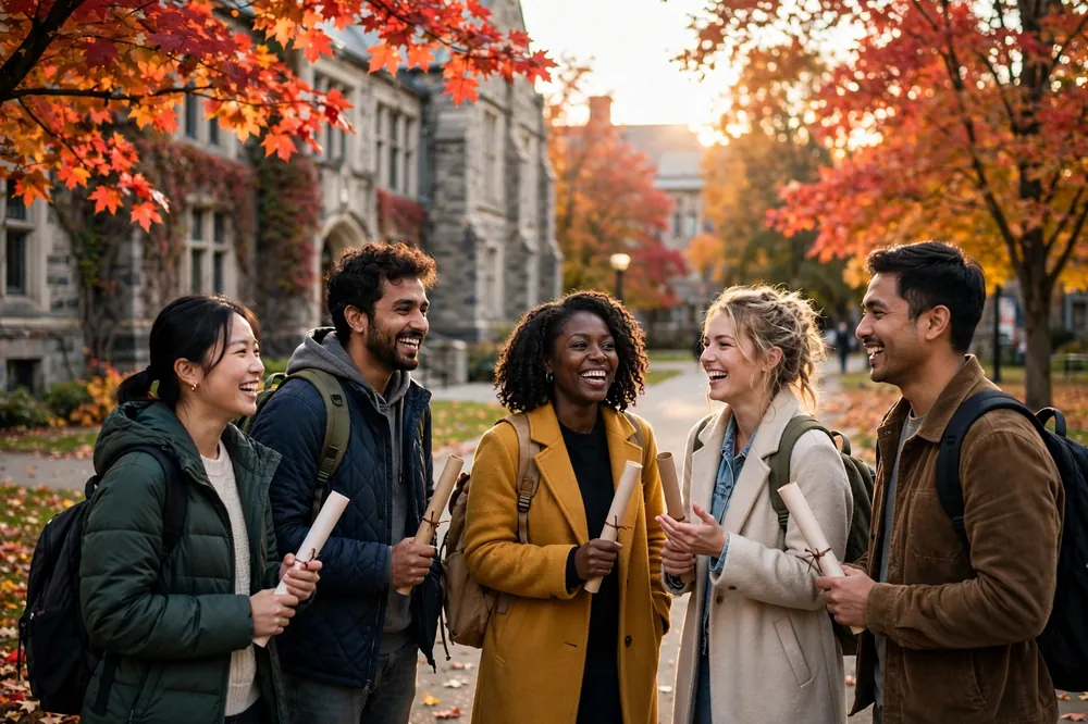 Students on a Canadian university campus discussing a canada fully funded scholarship